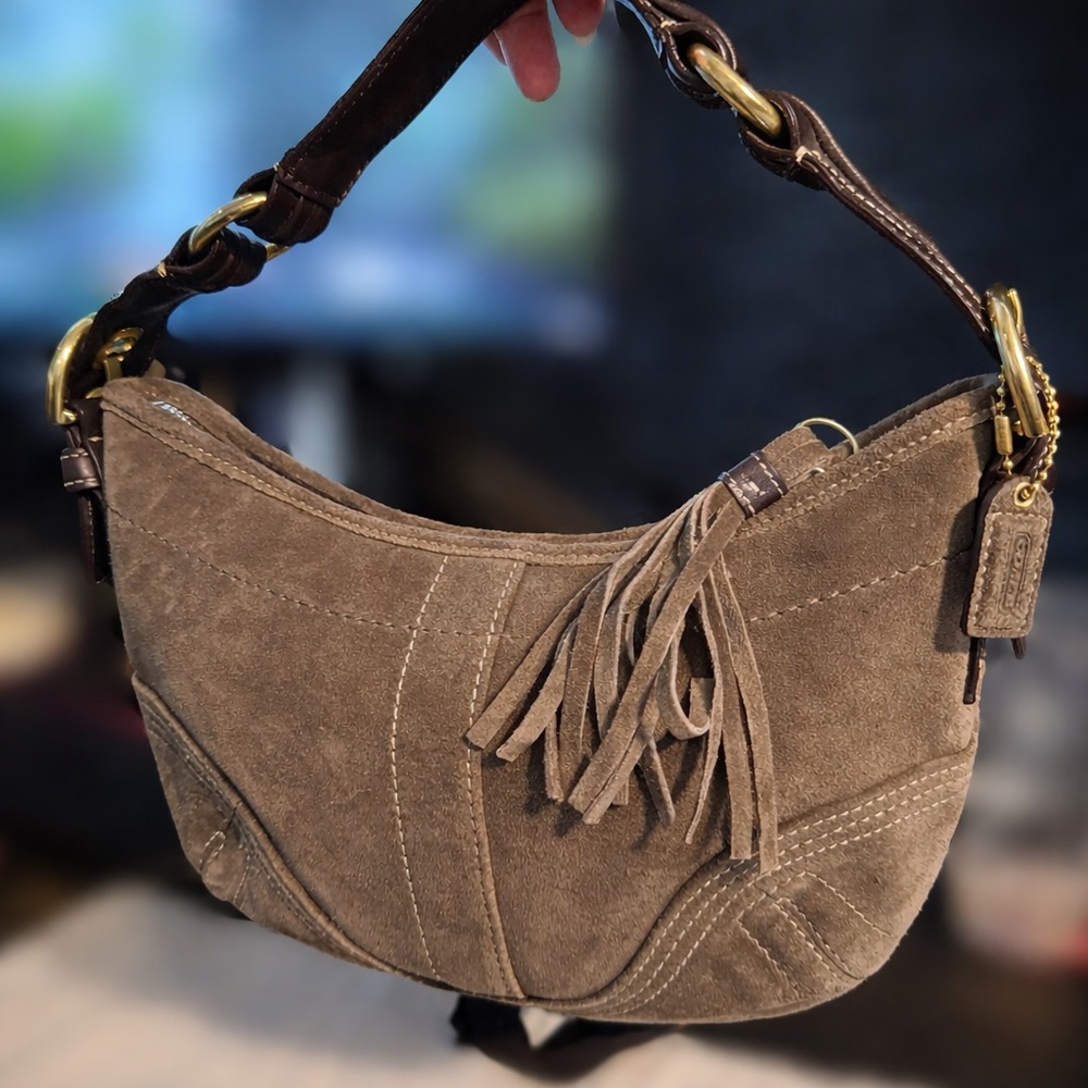 Y2K Coach vintageTaupe Suede Tassel Hobo SoHo mini PRICE FIRM